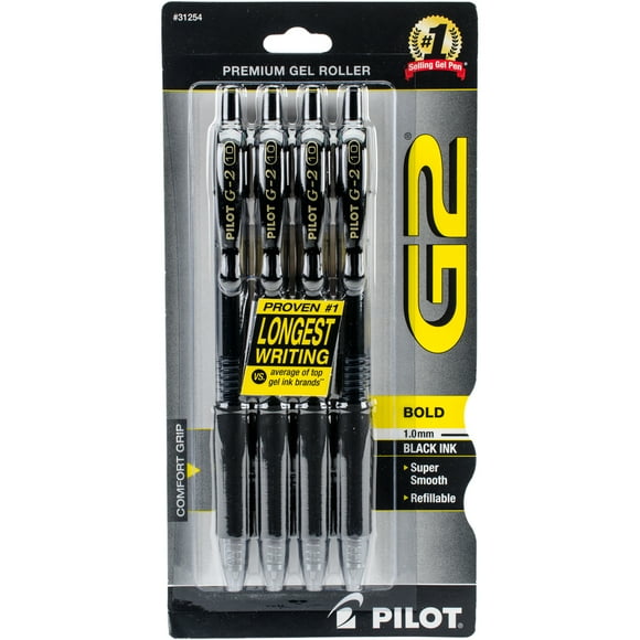 Pilot G2 Gel Roller Pens, Bold Point, 1.0mm, Black Ink, 4 Count