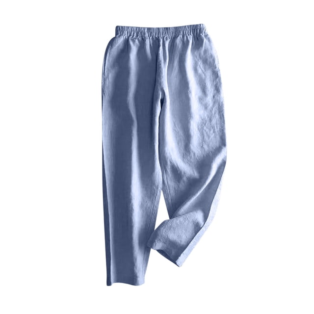 VEKDONE Pantalon Long en Lin pour Femmes Bleu Clair L