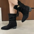 thumbnail image 4 of Wowcloth Women's Fashion Casual British Style Low-Heel Tassel Pointed-Toe Ankle Boots – Sleek Design with Arch Support for Everyday Wear, 4 of 9