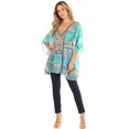 thumbnail image 5 of Sakkas Tanya Women's Short Sleeve Floral Print Loose Blouse Tunic V-neck Silky - TTU383-Turq - One Size, 5 of 5