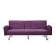 thumbnail image 5 of BSHTI 74.4" Futon Sleeper Sofa Bed with Drop-Down Middle Back & 2 Cup Holders – 3-Position Adjustable Backrest, Linen Upholstery, Chrome Metal Legs, for Home, Office, Guest Room,Purple, 5 of 11