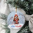 thumbnail image 3 of Hello Winter Basset Hound Smiling in Red Scarf Hat Welcome Christmas Ceramic Round Ornament Bassets Dog Breed Lovers Gifts Idea Home Tree Decor - 00017, 3 of 5