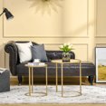thumbnail image 2 of HOMCOM Set of 2 Nesting Coffee Tables with Metal Base, Round Side Table with Tempered Glass Tabletop for Living Room, Bedroom, Gold, 2 of 10