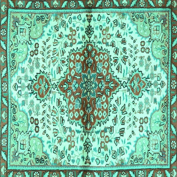 Ahgly Company Machine Washable Indoor Square Persian Turquoise Blue Traditional Area Rugs, 7' Square