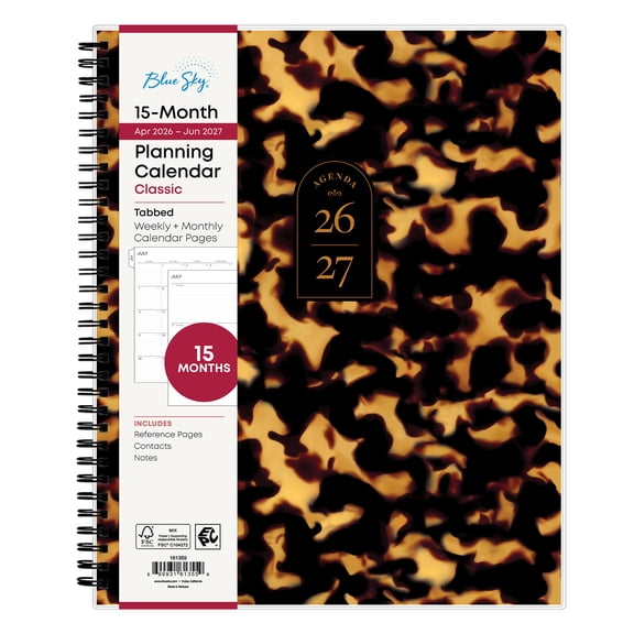 Blue Sky Monthly Weekly Planner, 8.5" x 11", Animal Print 15-Month (April 2026 - June 2027)