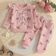 thumbnail image 2 of Duqingm Newborn Toddler Baby Girl Fall Winter Outfits Cute Bow Print Sweatshirts Tops Pants Clothing Sets,12-18 Months, 2 of 7