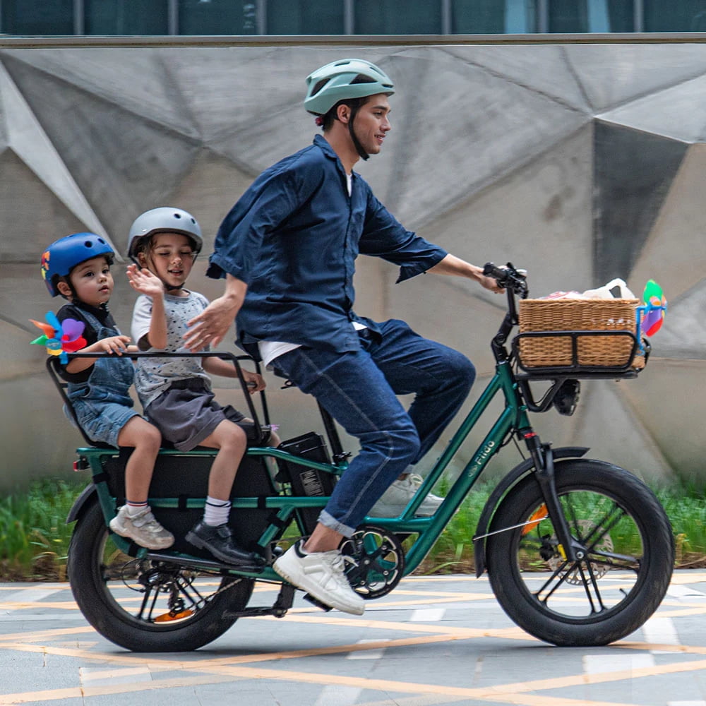 Fiido T2 Black Cargo Electric Bike Class 3 Long Tail Ebike 750W 20Ah Removable Battery E-Bike