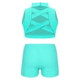 thumbnail image 2 of Yeahdor Kids Girls  2 Piece Tracksuit Gymnastics Outfit Cross Back Crop Top with Shorts Set Pool Swimming Bathing Suit Lake Blue 14, 2 of 7