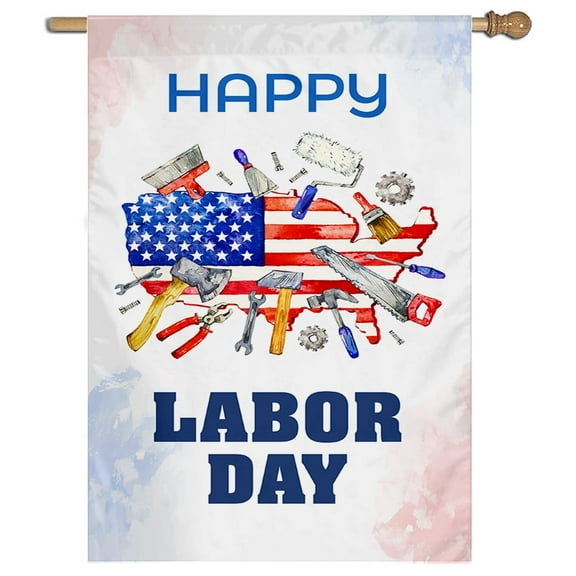 Cayyon Happy Labor Day House Flag Banner 28x40inch -180724B  28x40 Double Sided,  for Outside Vertical Holiday Yard Décor