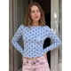 thumbnail image 4 of Blusas de mujer de otoño, manga larga, cuello redondo, estampado de lunares, estilo casual y corte ajustado, ideales para salir., 4 of 6