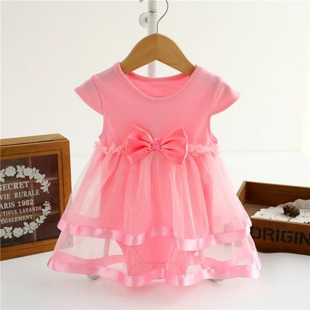 

Cathalem 1st Birthday Dresses Clothes Party Baby Birthday Girls Princess Bow Romper Jumpsuit Dresses with Sleeves for Girls Dress Pink 3M