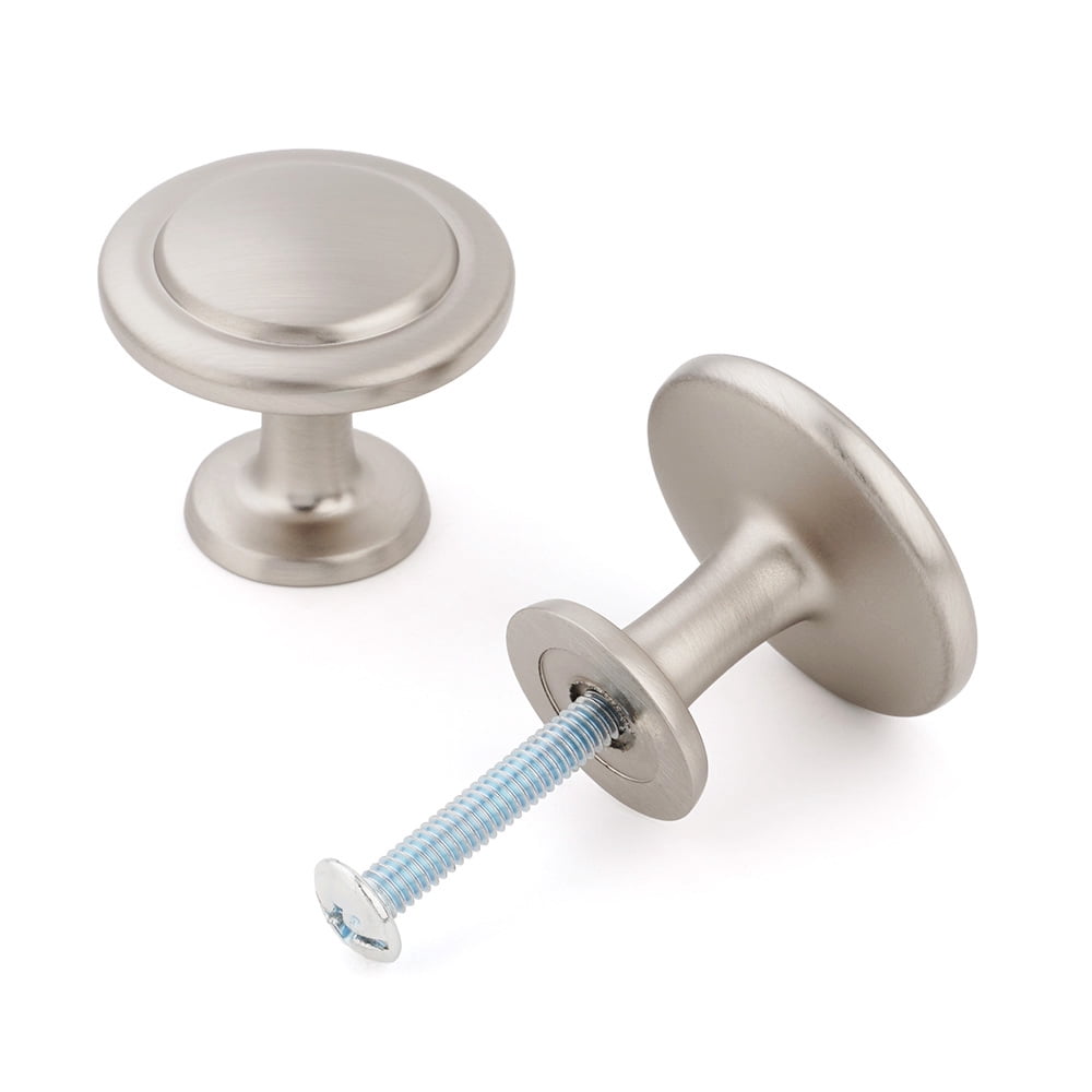 KOOFIZO 10 Pack Stepped Round Cabinet Knob - Brushed Nickel Pull Handle (Dia.31mm / 1.2 Inch)