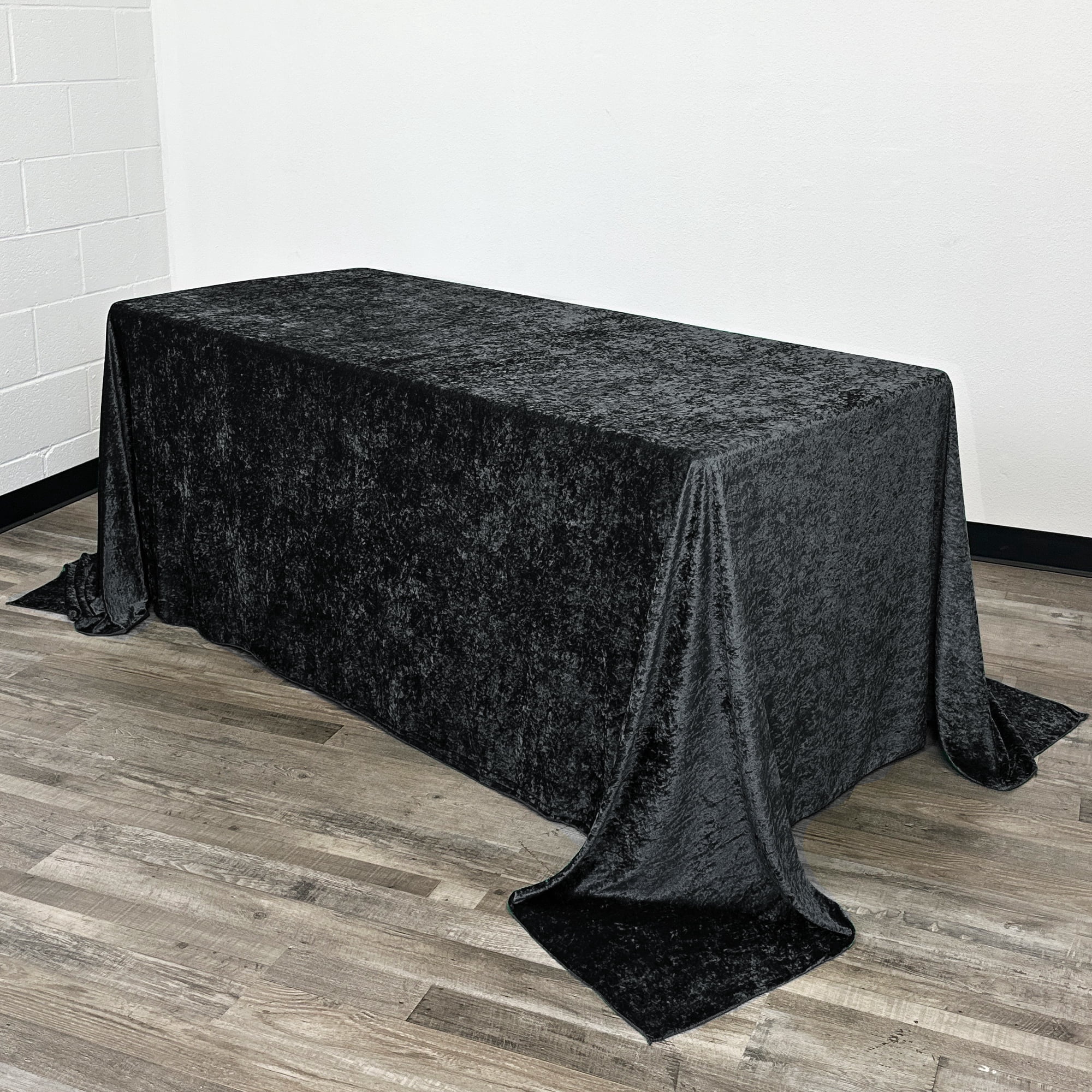 YCC Linens - 90 x 132 Inch Rectangular Crushed Velvet Tablecloth for Weddings, Quinceanera, Events or Baby Shower - Black