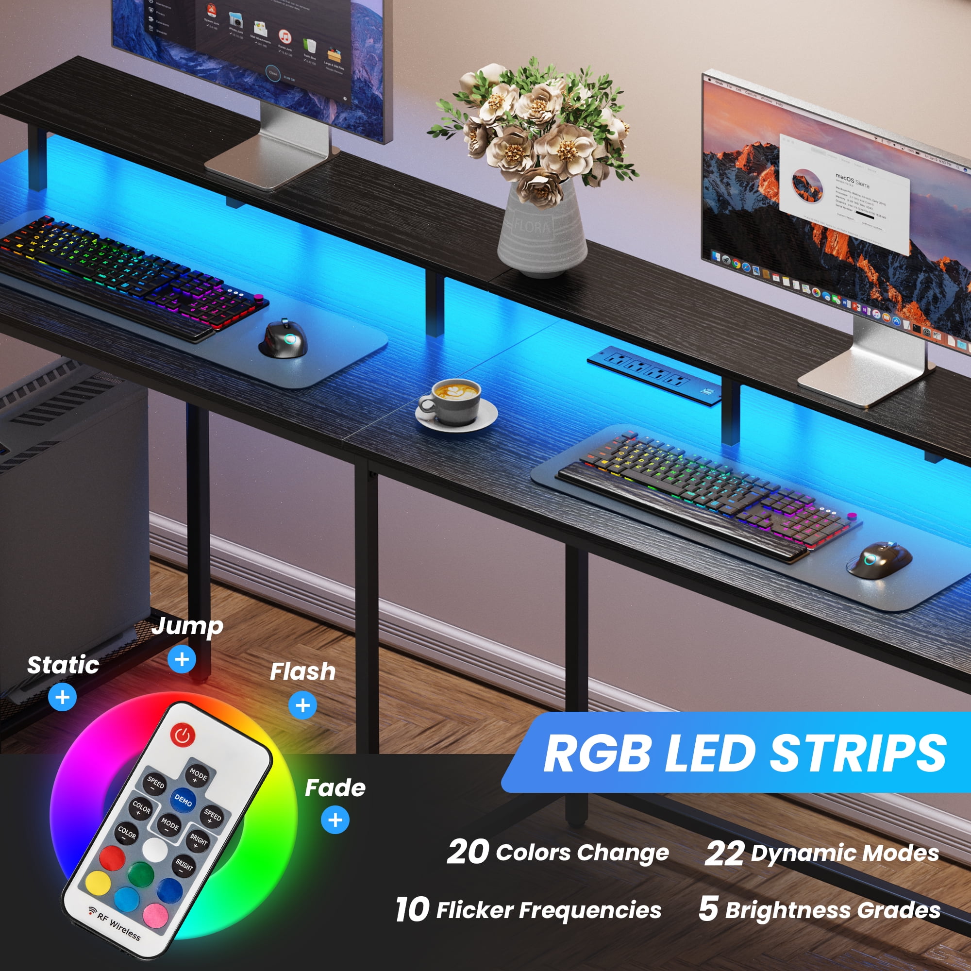 Stack Gaming Desk LED Strip & Double-Layer Desktop, L Shaped Computer  Gaming