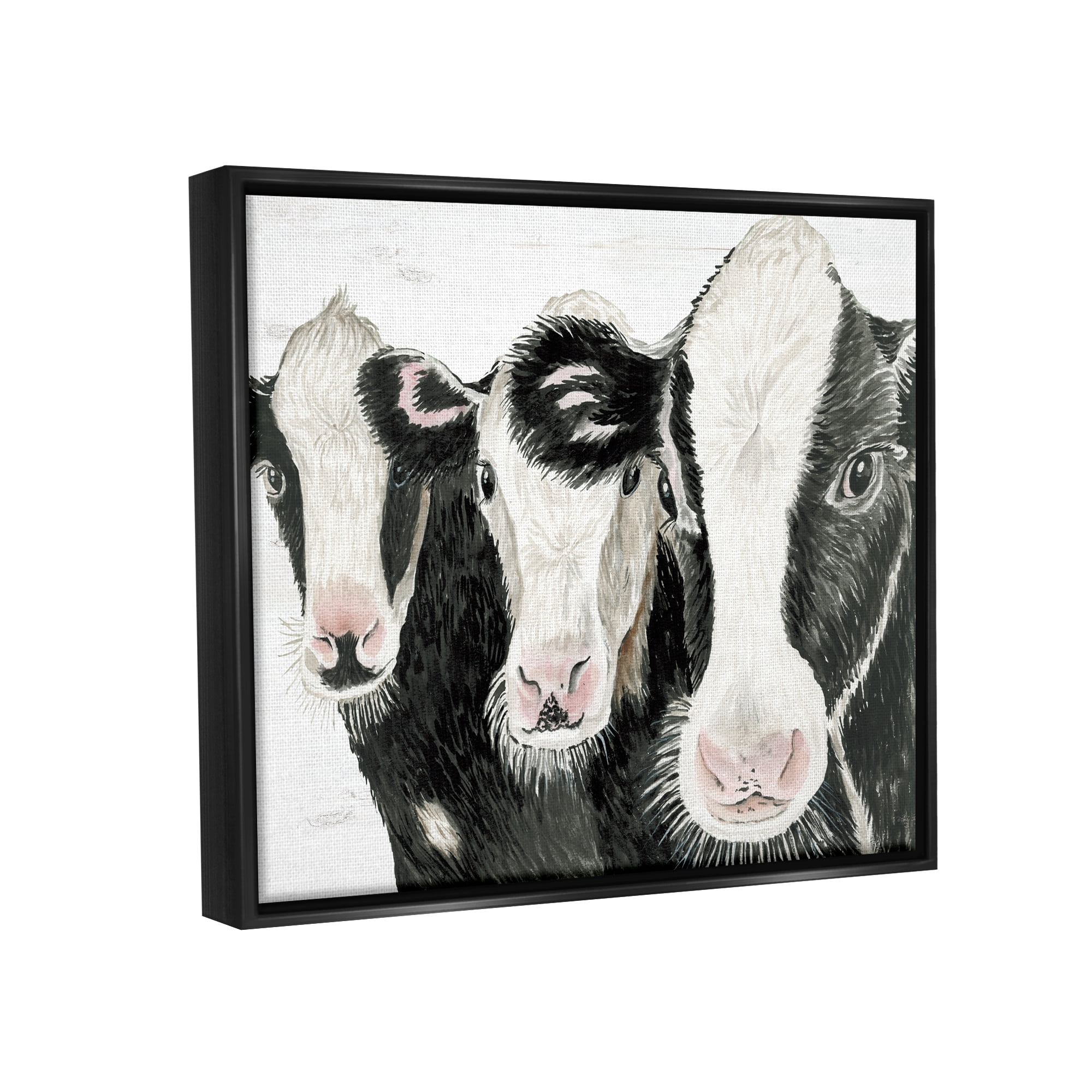 Stupell Three Cows Farm Portrait Trio Animals & Insects Painting Black Floater Framed Art Print Wall Art