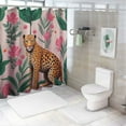 thumbnail image 7 of Orinice Leopard Shower Curtain Wild Animal Leopard Cheetah Green Tropical Palm Leaves Flower Jungle Wildlife Safari Pink Bathroom Decor Fabric Shower Curtain with Hooks 60x72, 7 of 7