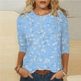 thumbnail image 2 of 3/4 Length Sleeve T-Shirts for Women New Summer Clothing Tops Fashion Floral Print Shirts Women's Blouses Pullover Tops, 2 of 5