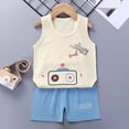 thumbnail image 6 of Hessimy Toddler Boy Summer Outfits Cartoon Print Short Sleeve T-Shirt and Elastic Shorts 2 Piece Vacation Clothes Set(Beige,3-9 Months), 6 of 7