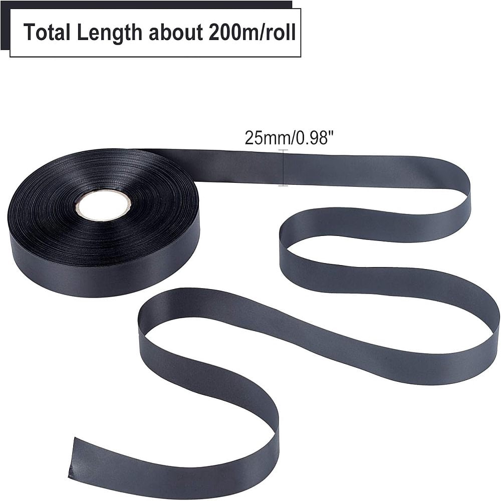 Polyester Blank Sewn-in Label Ribbon with Spool Black 25mm 200m/roll
