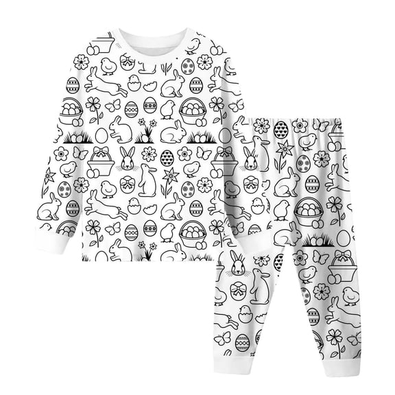 Vividxx Toddler Boys Clothes Casual Diy Set Easter Bunny And Egg Print Long Sleeved Top And Pants Loungewear For Boys And Girls Fashion Clothing Set
