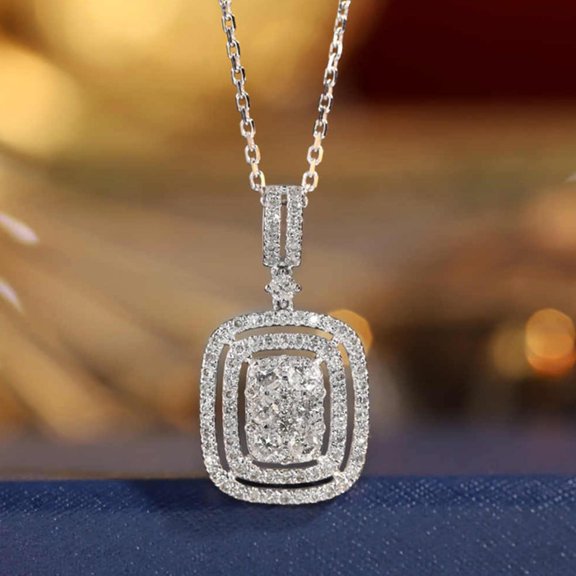 TAAPSEE JEWELS Cushion Halo CZ Pendant Necklace in Sterling Silver – Sparkling Vintage-Inspired Statement Jewelry for Women