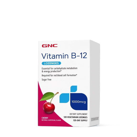 GNC Vitamin B-12 1000mcg, Cherry, Supports Energy Production, 120 Lozenges
