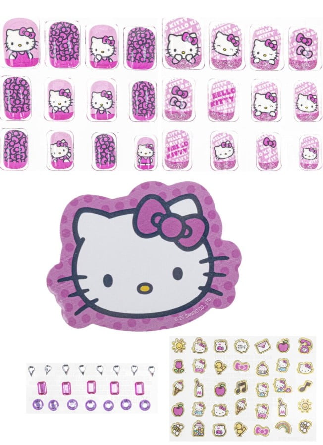 Lot de 24 faux ongles roses Hello Kitty
