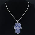 thumbnail image 3 of Hebrew Judaism Hexagram Jewish 14K White Gold Hamsa Hand Fish Eyes Necklaces Blue Color Hand of Fatima Jewelry, 3 of 5