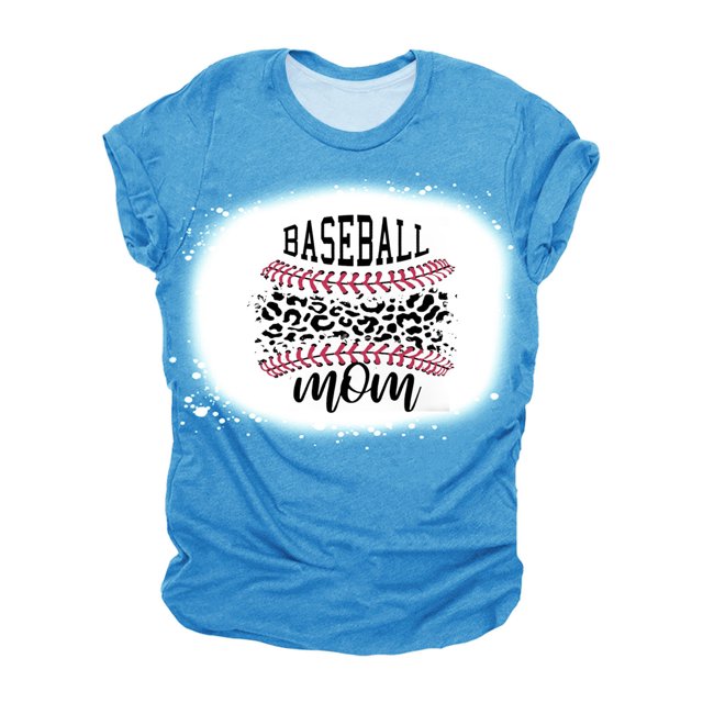 Mujeres Casual Béisbol Mamá Tie-dyed Impreso Manga corta Cuello redondo Pullover Blusa Camiseta Tops OAVQHLG3B Store lin121212