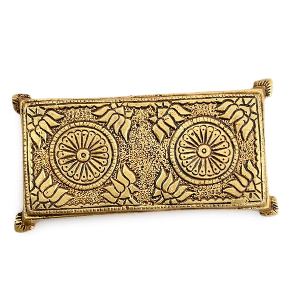 AargKraft Brass Pooja Mandir Chowki Peetha Peeta God's Stool - Puja Articles Length - 4.2" Inches (Small), Religious