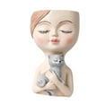 thumbnail image 6 of Head Planter Pots Cute Resin Face Flower Pot with Drainage Creative Decorations, Gift for Women, Man, Office and Garden Decor White Cat, 6 of 10