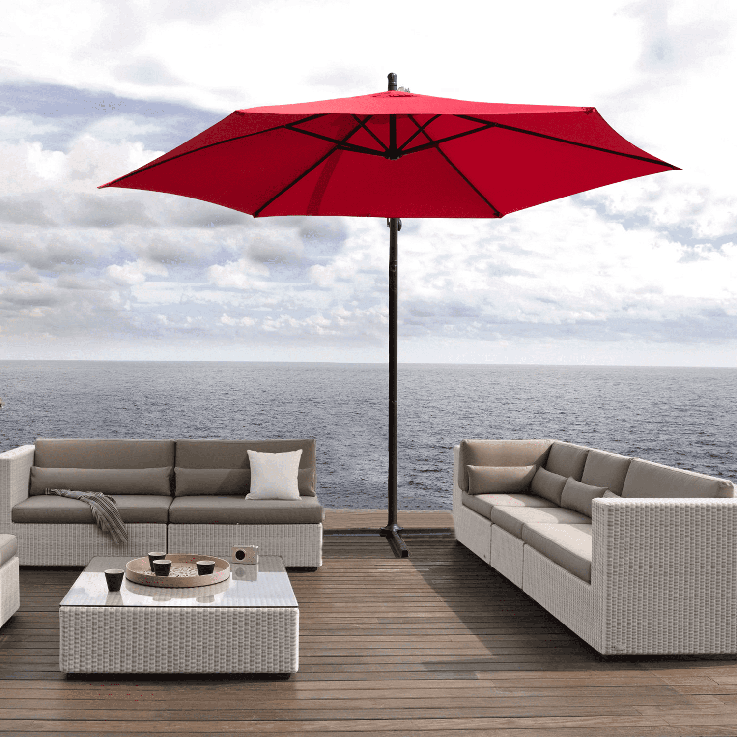 Lacoo 10-Foot Offset Hanging Polyester Market Outdoor Patio Umbrella Steel Frame and Easy Tilt, Red
