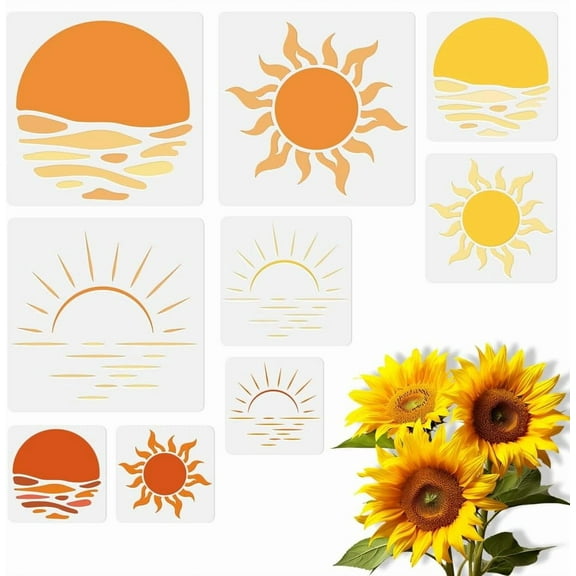 9Pcs Sun Wall Stencil Templates Reusable Plastic Large Medium Small Sun Stencils