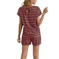 thumbnail image 3 of Hanerdun Women Striped Pajamas PJ Set Female Short Sleeve Top & Short Nightwear Sleepwear Red S, 3 of 4