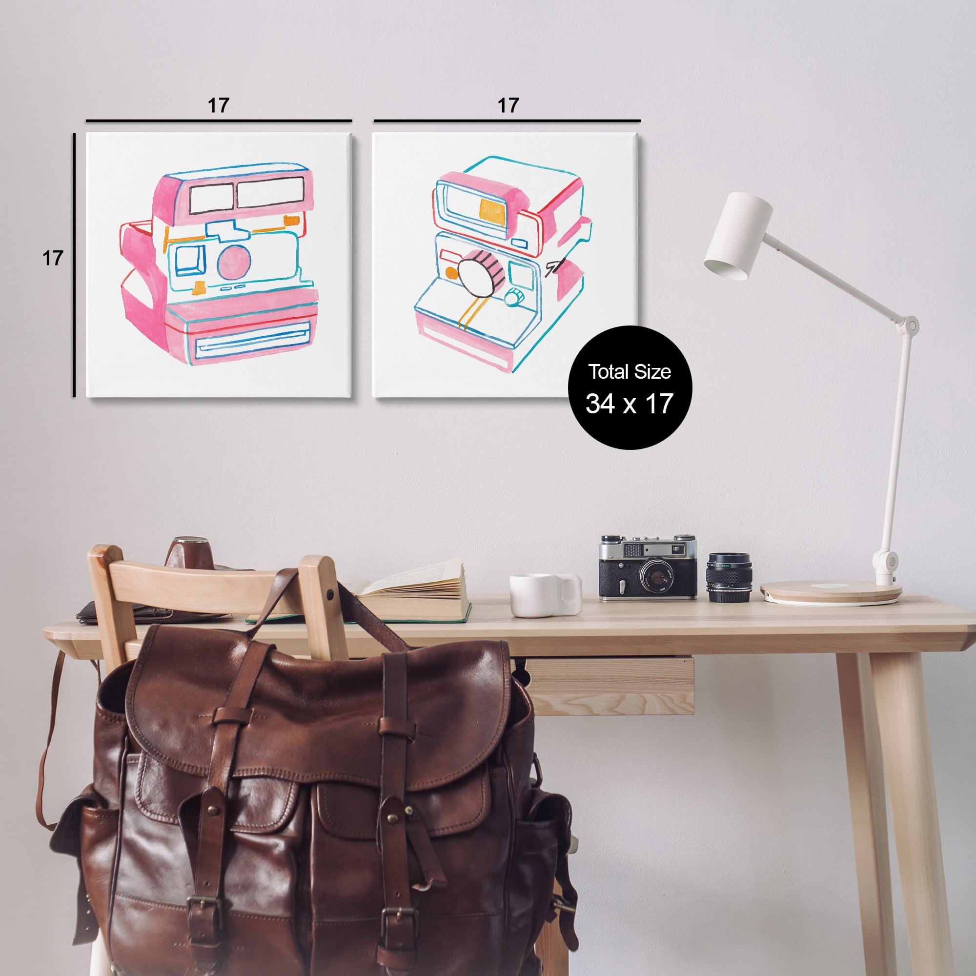 Stupell Industries Hand Drawn Vintage Camera Entertainment Painting Wrapped Canvas Art Print Wall Art, 17 x 17, Set of 2