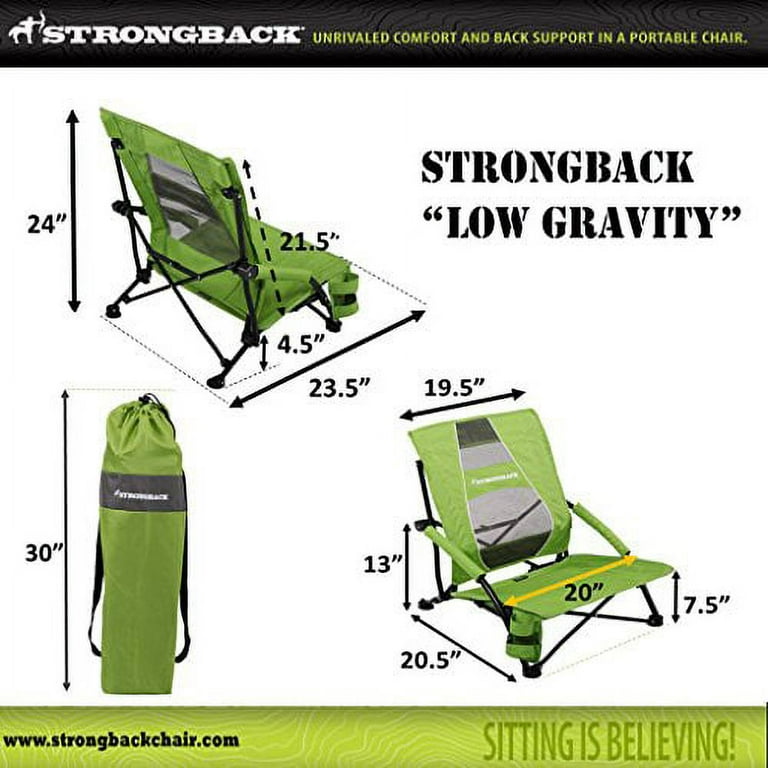 STRONGBACK Elite Heavy Duty Folding Camp Chair with Lumbar Support Lime Green