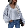 thumbnail image 1 of Womens Sweaters Pullover Oversized Deep V Neck Off Shoulder Tops Long Sleeves Loose Knit Sweater, 1 of 6