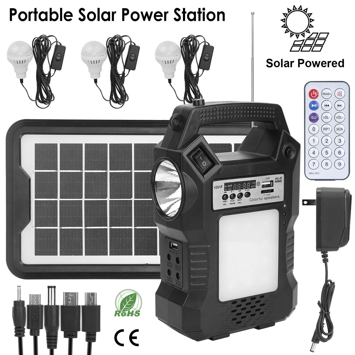 Portable Solar Power Station Generator Panel Power Bank With 3 BulbsFor Outlet Camping / Hiking / Outdoor -