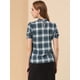 thumbnail image 5 of Blusa de cuello con cuello de lazo a cuadros para mujer, camisa de manga corta con soplo corto retro, top Azul marino L, 5 of 6