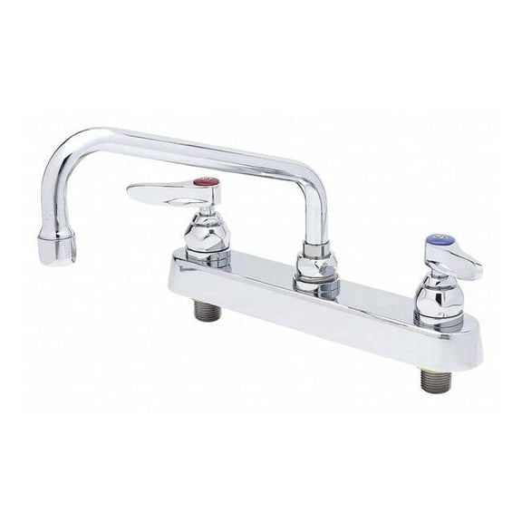 T&S Brass - Workboard Faucet, Deck Mount, 8'' Centers, 8'' Swing Nozzle, Lever Handles