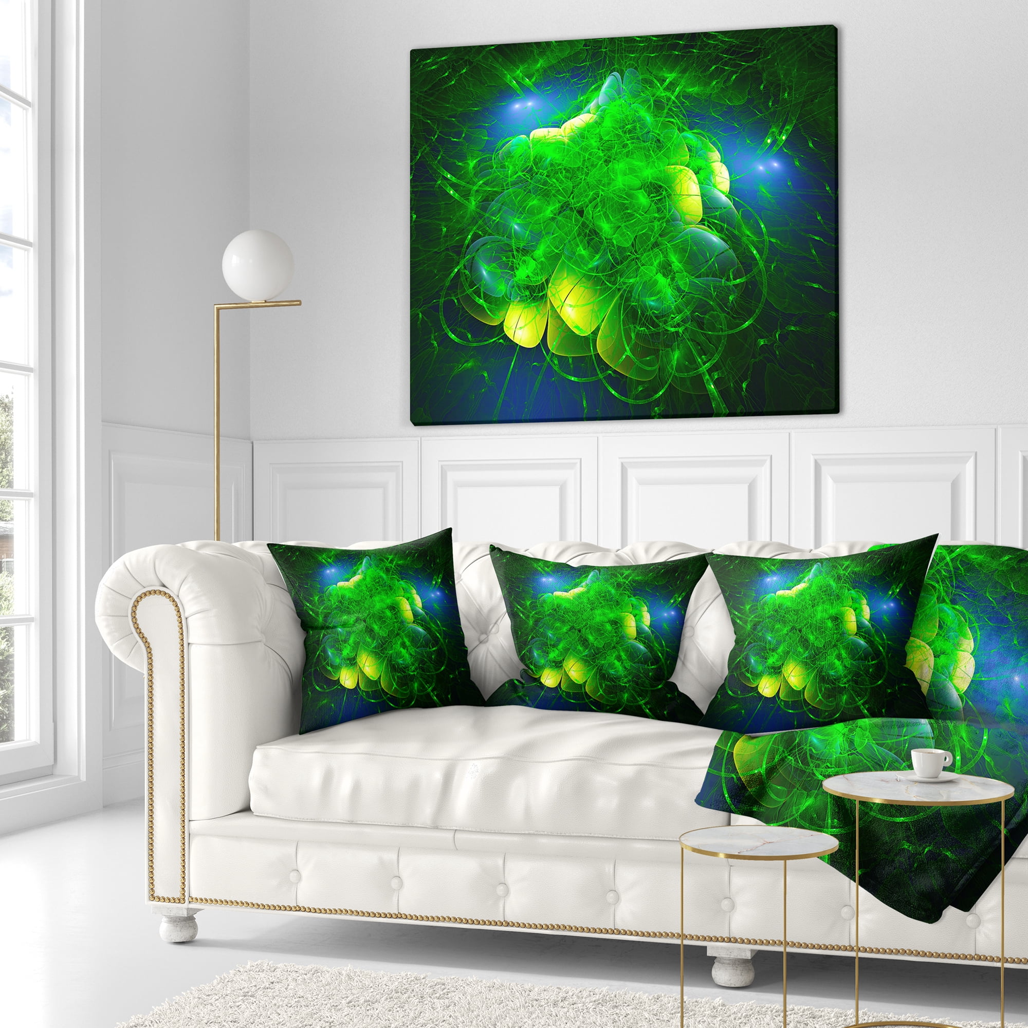 Designart Alien Mystical Flower Green - Floral Throw Pillow - 16x16