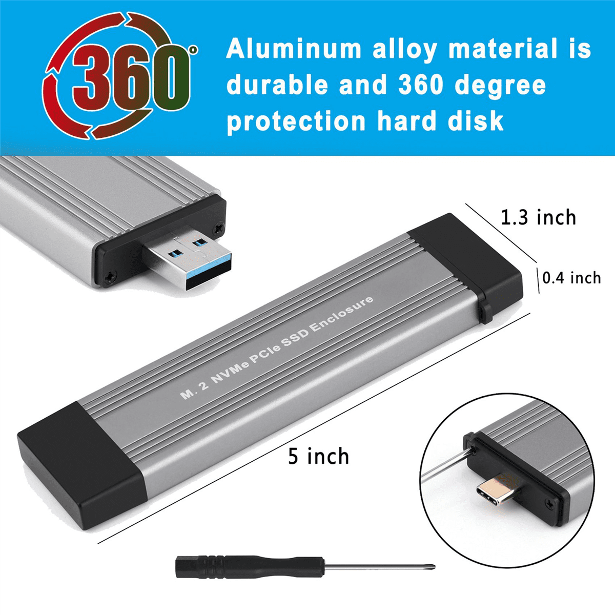 2X M.2 NVME PCIe SSD Enclosure Case with USB C 3.1 Gen 2 USB3.0 to M.2 M Key HDD Enclosure for 2230 2242 2260 2280,2 x HDD Enclosure,Gray