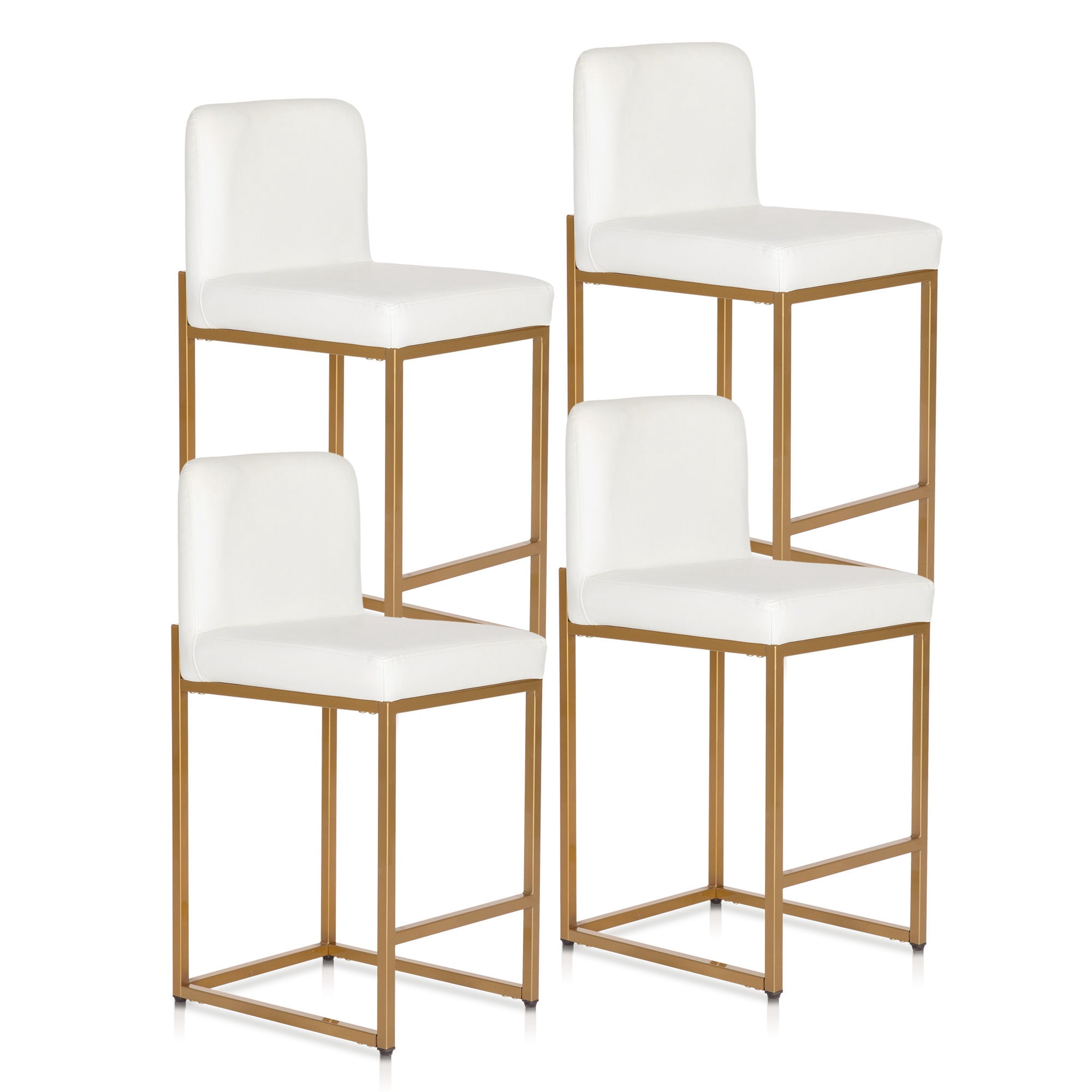 SUMMIT LIVING 24" Counter Height Bar Stool Set of 4, Faux Leather Upholstered Bar Stool with Back, White