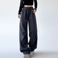 thumbnail image 2 of Lmnyox Fashion Sweatpants for Women Baggy Wide Leg Lounge Trousers Fall Trendy Elastic Waist Drawstring Pants, 2 of 3