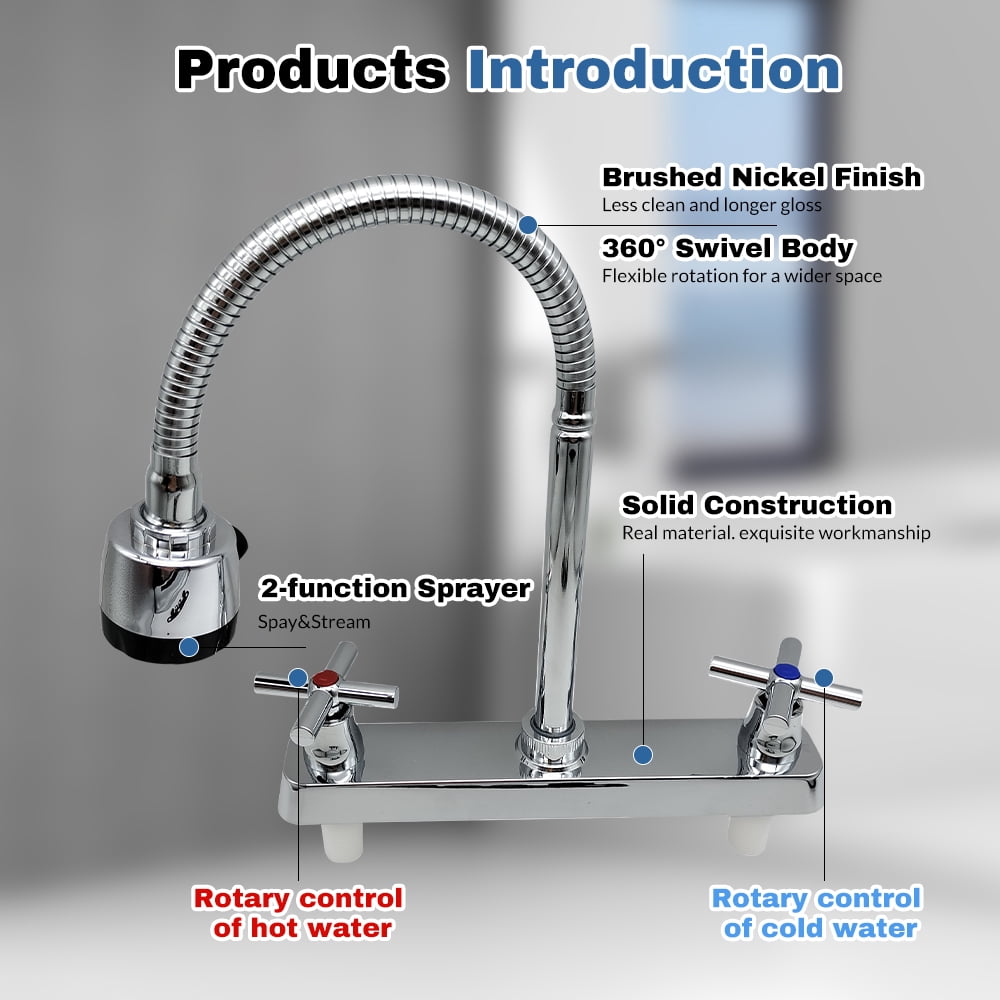 Kitchen Faucet,DFITO Brushed Nickel Kitchen Sink Faucet, 3 or 4 Hole RV Faucet for Kitchen Sink, Stainless Steel Touch Kitchen Faucet with Rotatable Faucet
