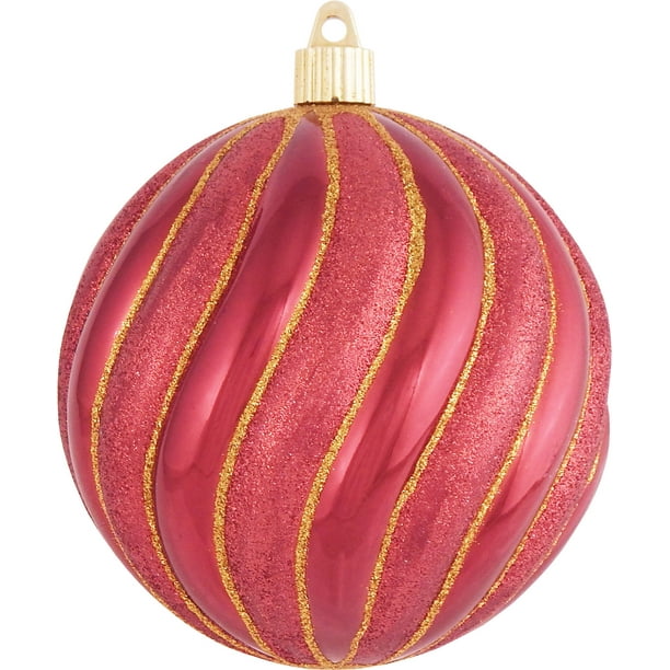Christmas by Krebs Large Christmas Ornaments Swirled Ball Red/Gold 4.75"