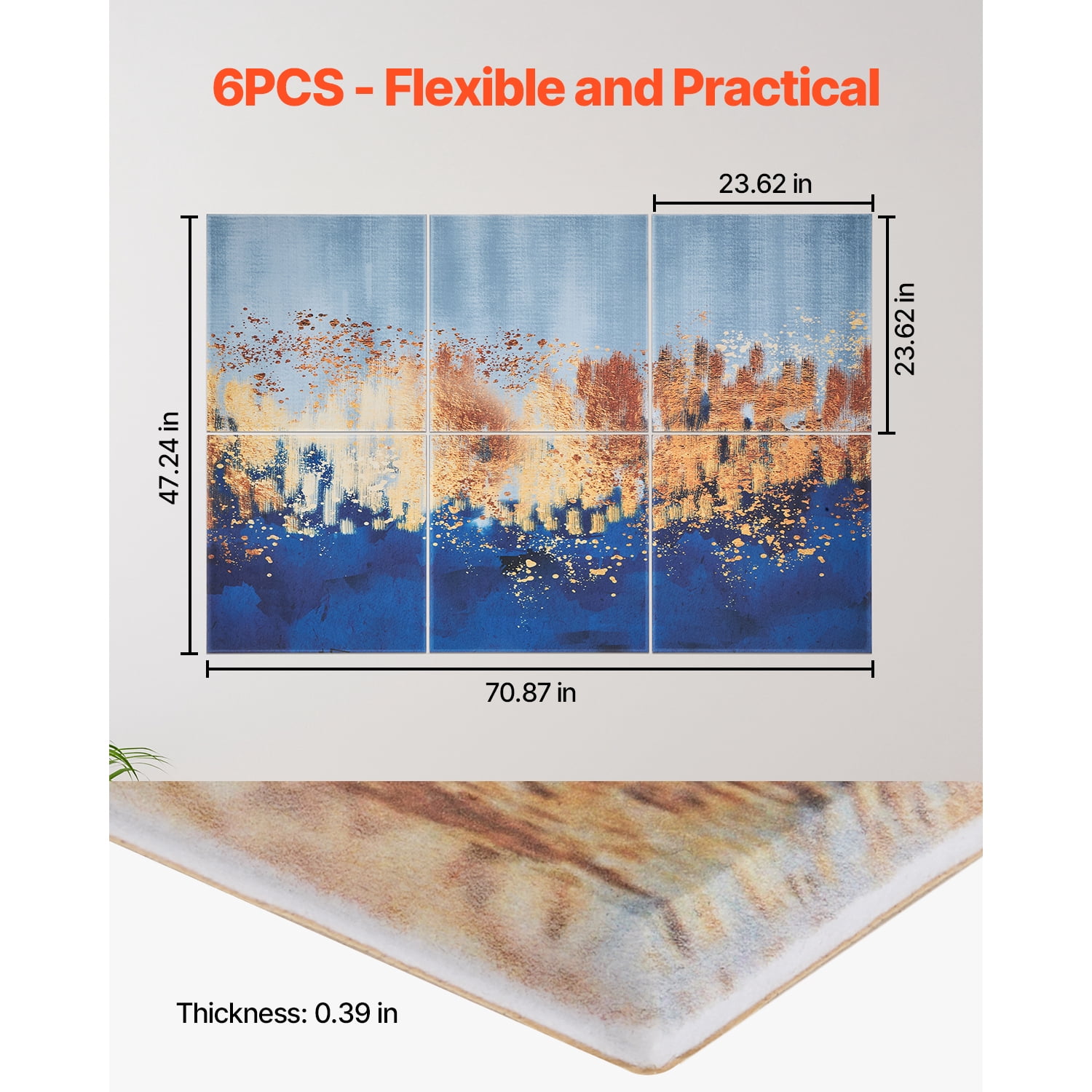KFFKFF Set of 6 Artistic Acoustic Panels, Dimensions 70.87 x 47.24 x 0.4 inch, Wall-Mounted Soundproof Tiles, Stick-On Decorative Noise Reduction Boards for Household, Workspace, Recording Studio