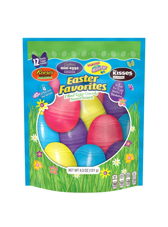 Hershey Assorted Flavored Easter Candy, Filled Plastic Eggs 4.3 oz, 12 Pieces