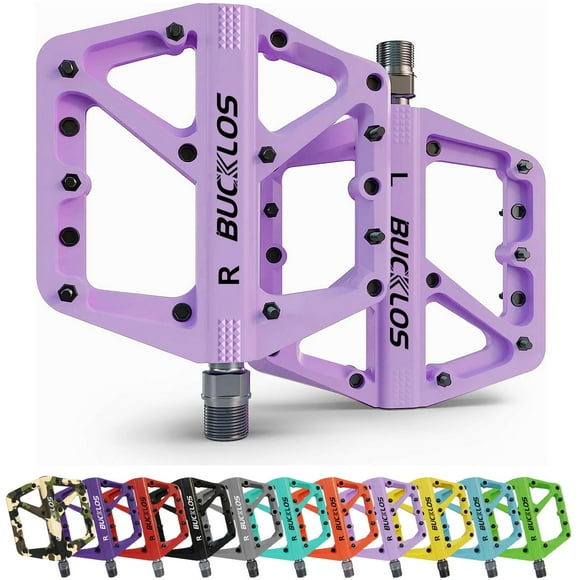 Pedales de bicicleta MTB Bucklos planos de nailon 9/16 con rosca, 11 x 11 cm