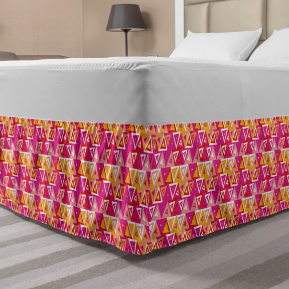 Geometric Bed Skirt, Abstract Triangles Pattern with Modern Design Elements Angular Shape Pattern, Elastic Bedskirt Dust Ruffle Wrap Around for Bedding Decor, 4 Sizes, Multicolor, by Ambesonne